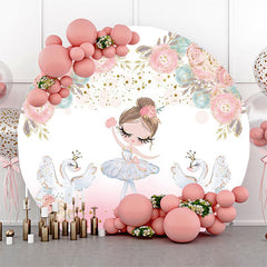 Lofaris White Pink Floral Ballet Girl Swan Round Backdrop