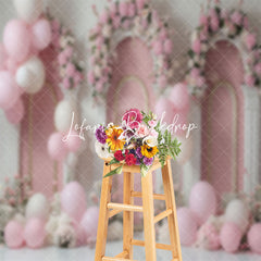 Lofaris White Pink Floral Balloons Cake Smash Photo Backdrop