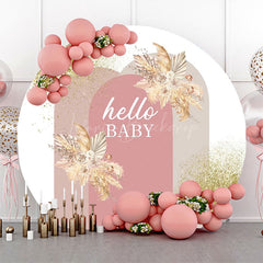 Lofaris White Pink Floral Boho Round Baby Shower Backdrop