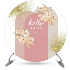 Lofaris White Pink Floral Boho Round Baby Shower Backdrop