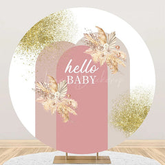 Lofaris White Pink Floral Boho Round Baby Shower Backdrop