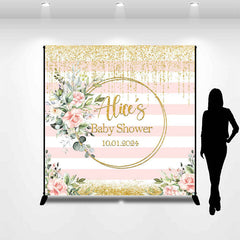 Lofaris White Pink Floral Stripe Custom Baby Shower Backdrop