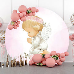 Lofaris White Pink Floral Wing Angel Baby Baptism Backdrop