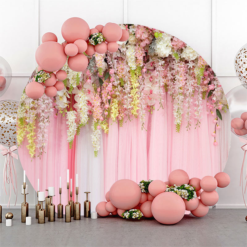 Lofaris White Pink Flowers Curtain Round Wedding Backdrop