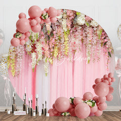 Lofaris White Pink Flowers Curtain Round Wedding Backdrop