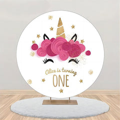 Lofaris White Pink Gold Unicorn Round 1st Birthday Backdrop