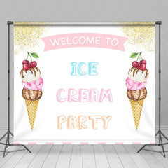 Lofaris White Pink Gold Welcome To Ice Cream Party Backdrop