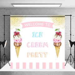 Lofaris White Pink Gold Welcome To Ice Cream Party Backdrop