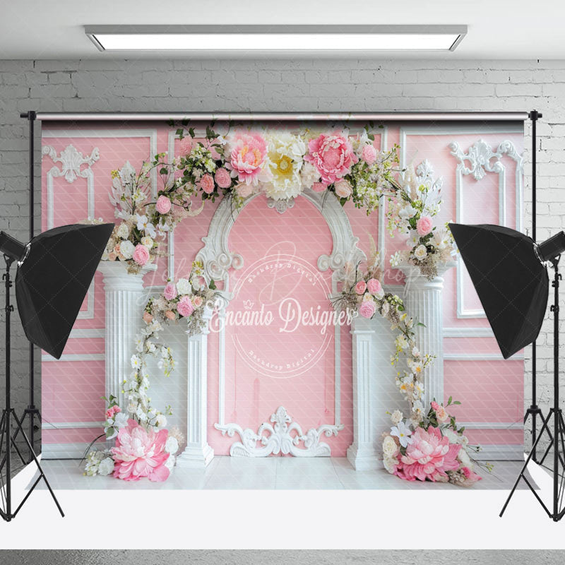 Lofaris White Pink Luxury Wall Arch Floral Wedding Backdrop