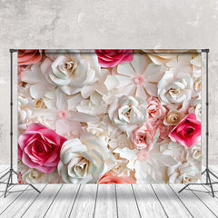 Lofaris White Pink Paper Cut Beauty Rose Bush Photo Backdrop