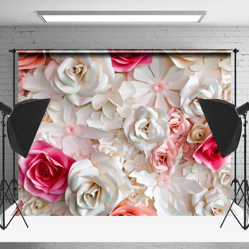 Lofaris White Pink Paper Cut Beauty Rose Bush Photo Backdrop