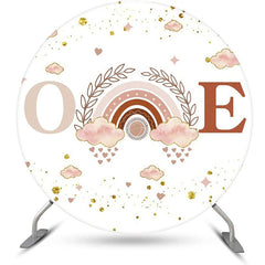 Lofaris White Pink Rainbow Boho Round 1st Birthday Backdrop