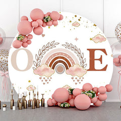 Lofaris White Pink Rainbow Boho Round 1st Birthday Backdrop