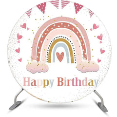 Lofaris White Pink Rainbow Boho Round Backdrop For Birthday