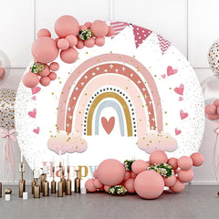 Lofaris White Pink Rainbow Boho Round Backdrop For Birthday