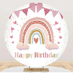 Lofaris White Pink Rainbow Boho Round Backdrop For Birthday