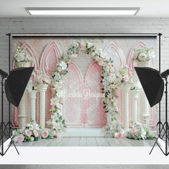 Lofaris White Pink Retro Wall Arch Floral Wedding Backdrop