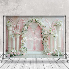 Lofaris White Pink Retro Wall Arch Floral Wedding Backdrop