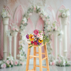 Lofaris White Pink Retro Wall Arch Floral Wedding Backdrop