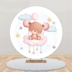 Lofaris White Pink Simling Bear Round Baby Shower Backdrop