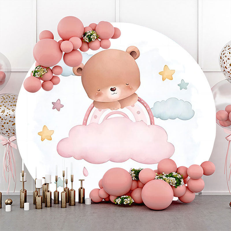 Lofaris White Pink Sleeping Bear Round Baby Shower Backdrop