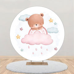 Lofaris White Pink Sleeping Bear Round Baby Shower Backdrop