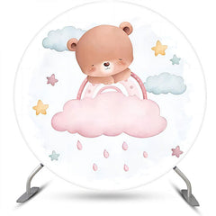 Lofaris White Pink Sleeping Bear Round Baby Shower Backdrop