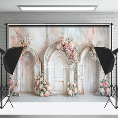 Lofaris White Pink Vintage Wall Arch Floral Wedding Backdrop