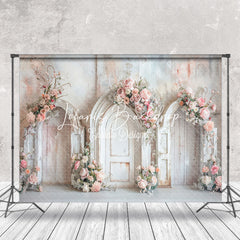 Lofaris White Pink Vintage Wall Arch Floral Wedding Backdrop