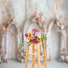 Lofaris White Pink Vintage Wall Arch Floral Wedding Backdrop