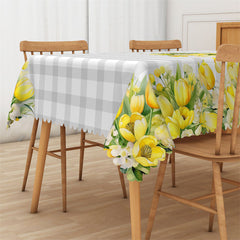 Lofaris White Plaid Tulip Rectangle Tablecloth for Kitchen