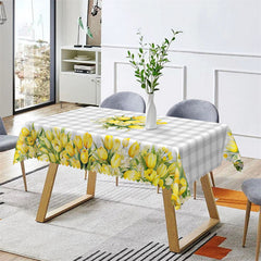 Lofaris White Plaid Tulip Rectangle Tablecloth for Kitchen