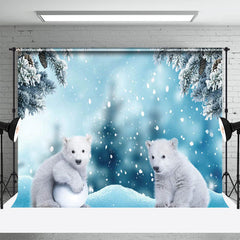 Lofaris White Polar Bear Ice Snowy Tree Winter Backdrop