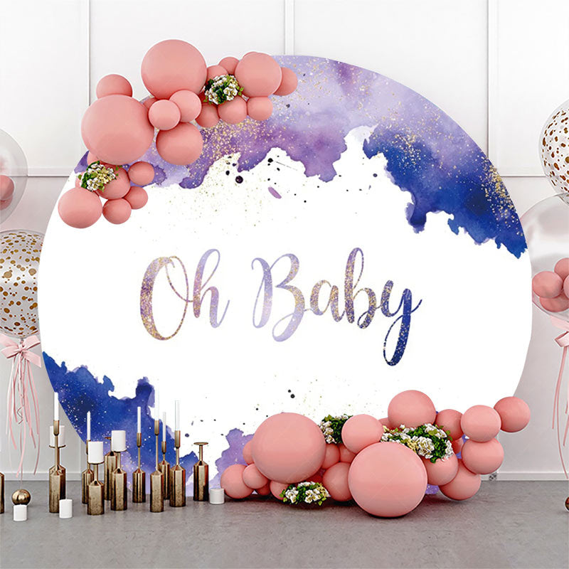 Lofaris White Purple Oh Baby Round Gender Reveal Backdrop