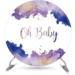 Lofaris White Purple Oh Baby Round Gender Reveal Backdrop