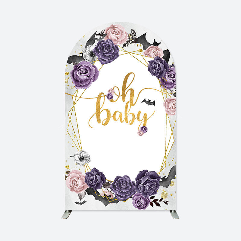 Lofaris White Purple Pink Floral Baby Shower Arch Backdrop