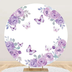 Lofaris White Purple Rose Butterfly Round Birthday Backdrop