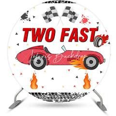 Lofaris White Racing Car Two Fast Round Birthday Backdrop