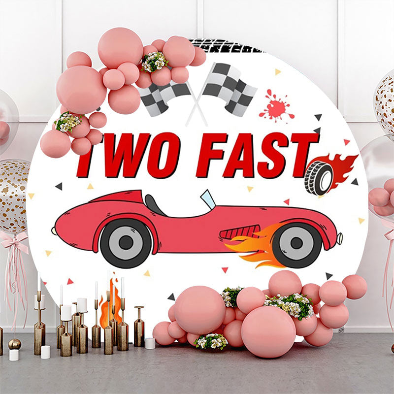 Lofaris White Racing Car Two Fast Round Birthday Backdrop