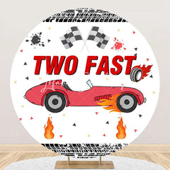 Lofaris White Racing Car Two Fast Round Birthday Backdrop