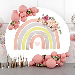 Lofaris White Rainbow Floral Boho Round Birthday Backdrop