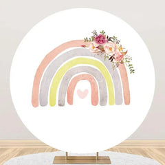 Lofaris White Rainbow Floral Boho Round Birthday Backdrop