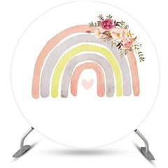 Lofaris White Rainbow Floral Boho Round Birthday Backdrop