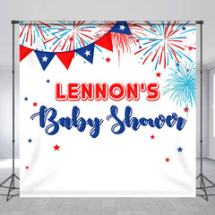 Lofaris White Red Blue Sparkle Custom Baby Shower Backdrop