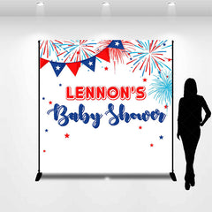 Lofaris White Red Blue Sparkle Custom Baby Shower Backdrop