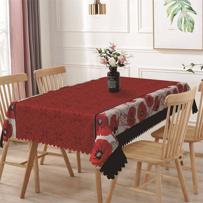 Lofaris White Red Floral Patterns Retro Rectangle Tablecloth