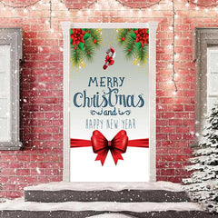 Lofaris White Red Happy New Year Merry Christmas Door Cover