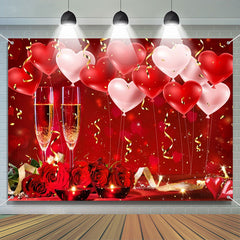 Lofaris White Red Heart Baloon Rose Champagne Bokeh Backdrop