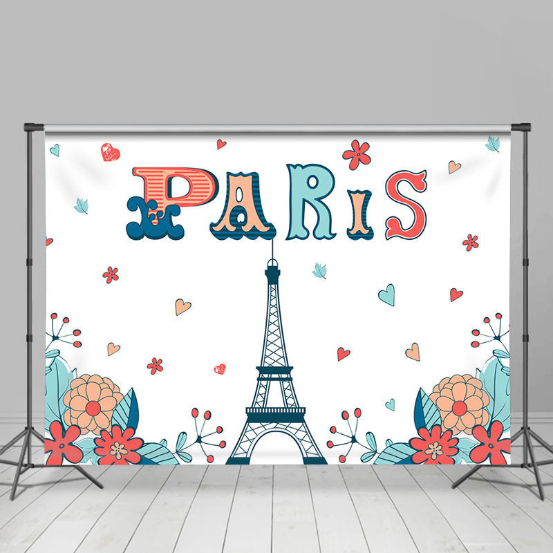 Lofaris White Red Heart Floral Paris Eiffel Tower Backdrop