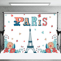 Lofaris White Red Heart Floral Paris Eiffel Tower Backdrop